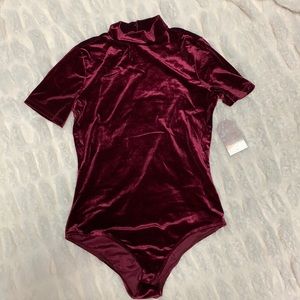 Wine color velvet like body suit